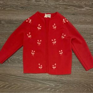 1950s Pink Wool Cardigan with Embroidered Tulips